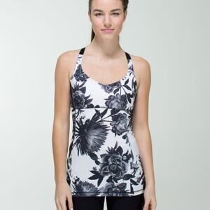 Lululemon Practice Daily Tank Brisk Bloom Black White Floral Size 6